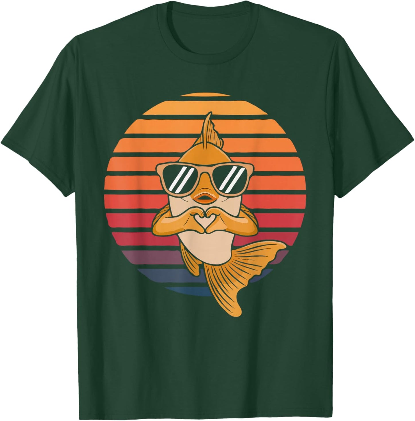 Heart Hands Funny Retro Goldfish Lover Sunglasses Making T-Shirt - T-Shirt | Forest