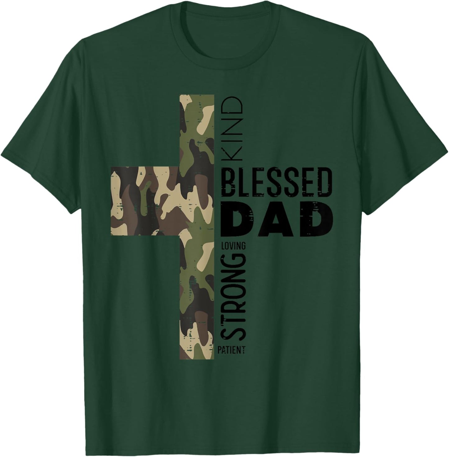 Fathers Day Blessed Dad Camo Cross Christian Papa Daddy Men T-Shirt - T-Shirt | Forest