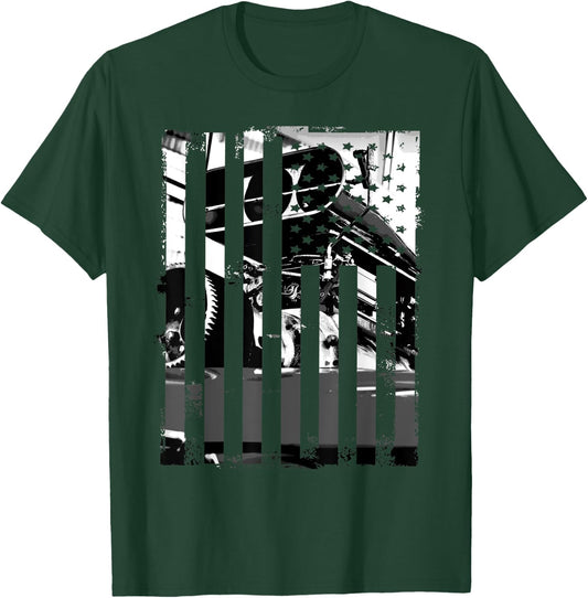 Funny Car Guy Gift - Horsepower American Flag Muscle Car T-Shirt - T-Shirt | Forest