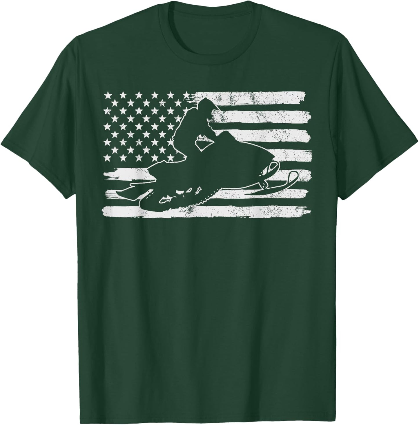 Vintage 4th Of July USA Flag Snowmobile Snow Mobile T-Shirt - T-Shirt | Forest