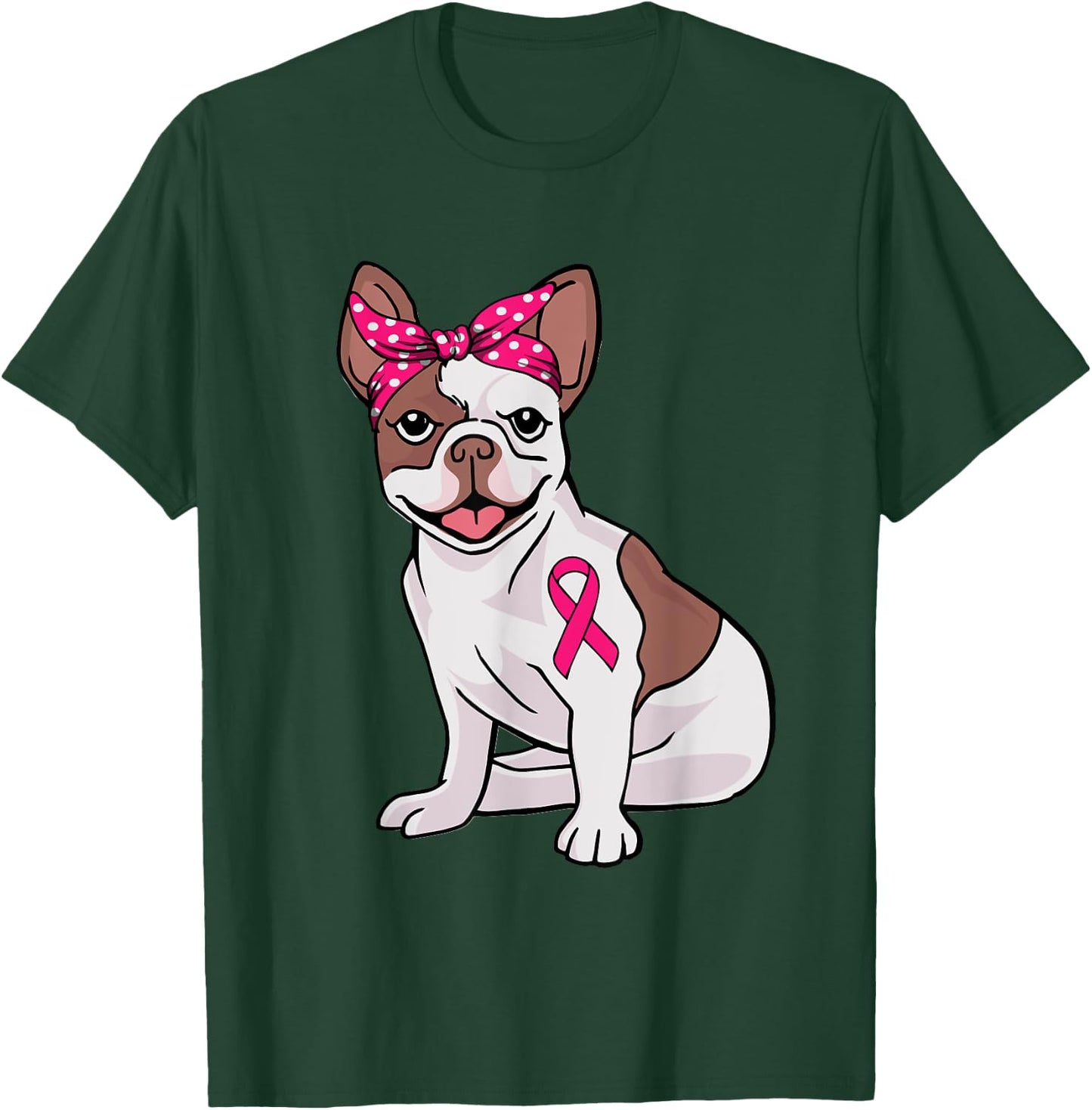 French Bulldog Pink Bandana Breast Cancer Awareness Cute Dog T-Shirt - T-Shirt | Forest