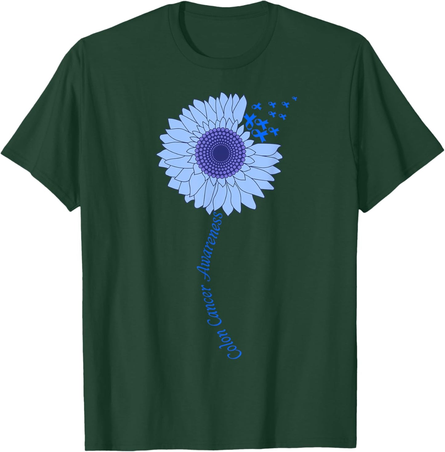 Colon Cancer Awareness Sunflower Periwinkle Ribbon T-Shirt - T-Shirt | Forest