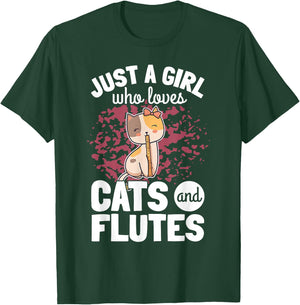 Flten-Geschenke Cat Plays Flute - Men's Black Small Classic Fit Short Sleeve - Flute Player - Casual Vacation Wear - Cute Theme T-Shirt - T-Shirt | Forest