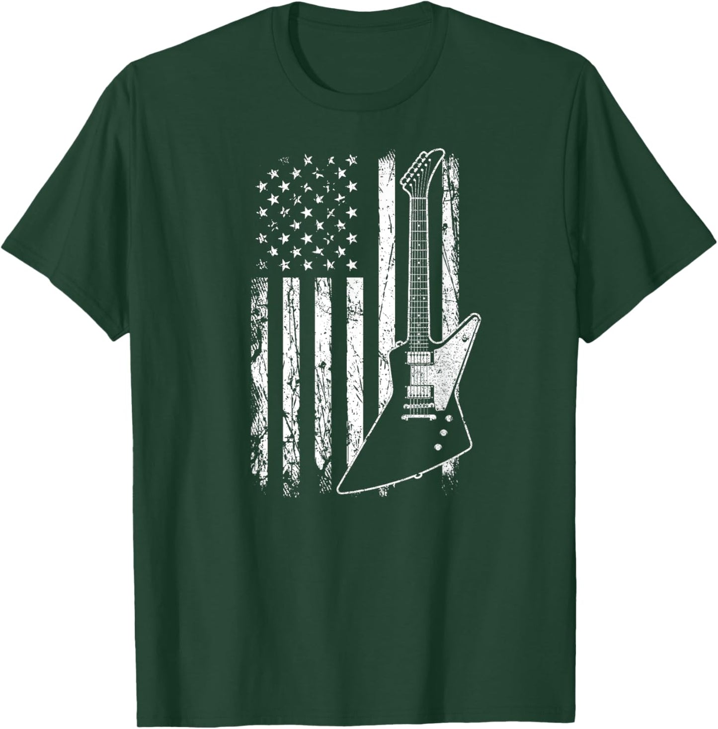 Patriotic Explorer Type Guitar Player American Flag Women Men T-Shirt - T-Shirt | Forest