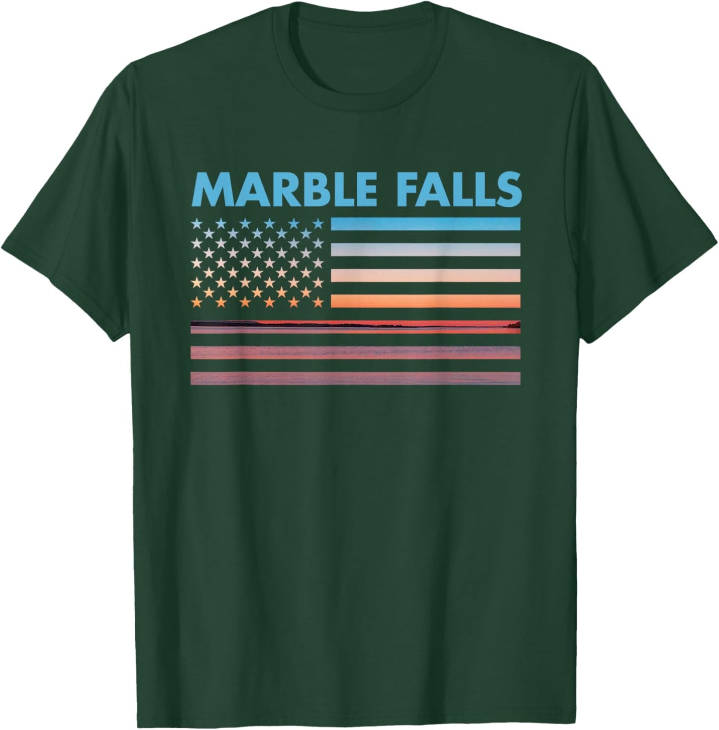 Vintage Sunset American Flag Marble Falls, Texas T-Shirt - T-Shirt | Forest