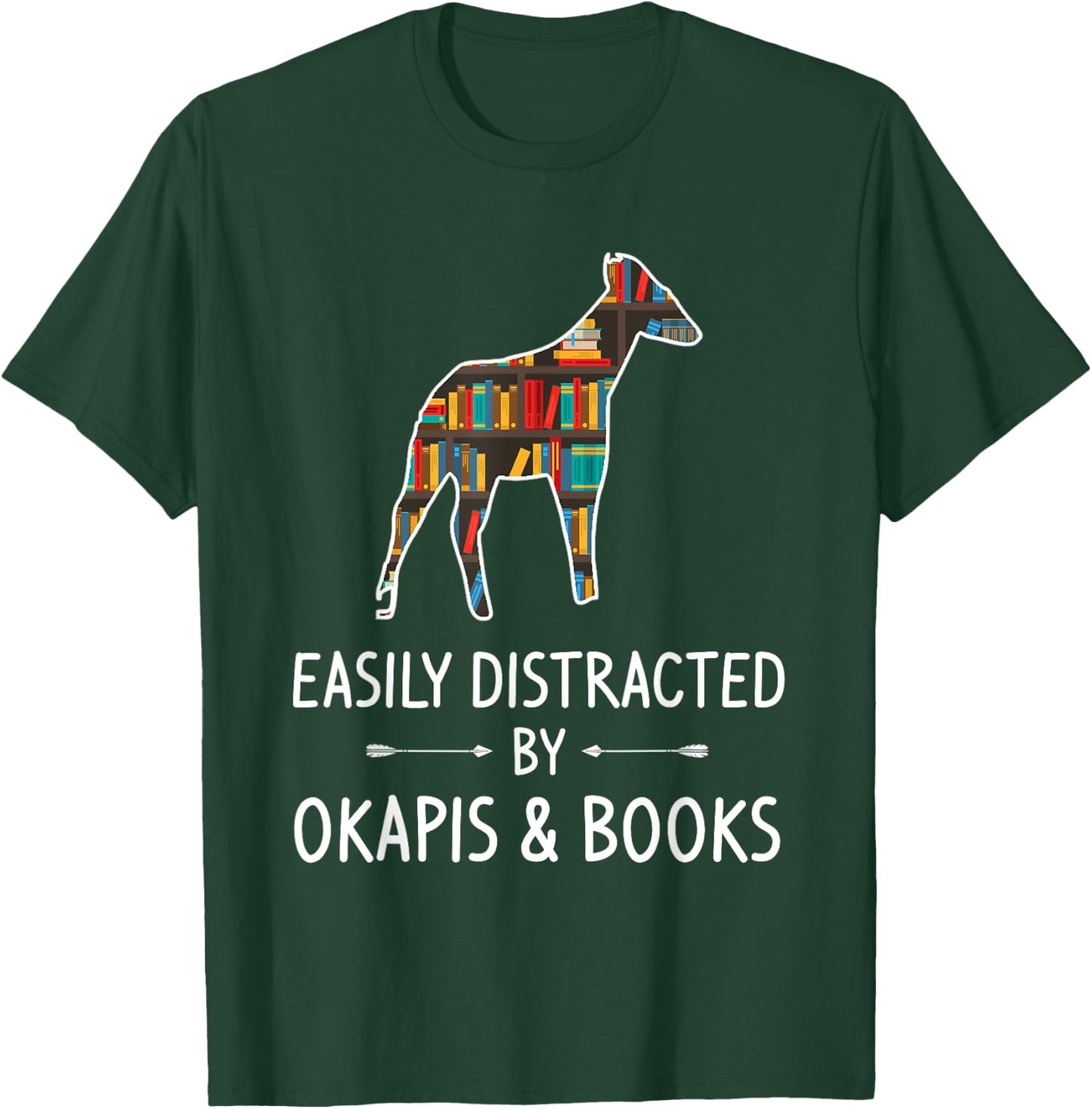 Easily Distracted By Okapis & Books Lover Gift Camelopard T-Shirt - T-Shirt | Forest