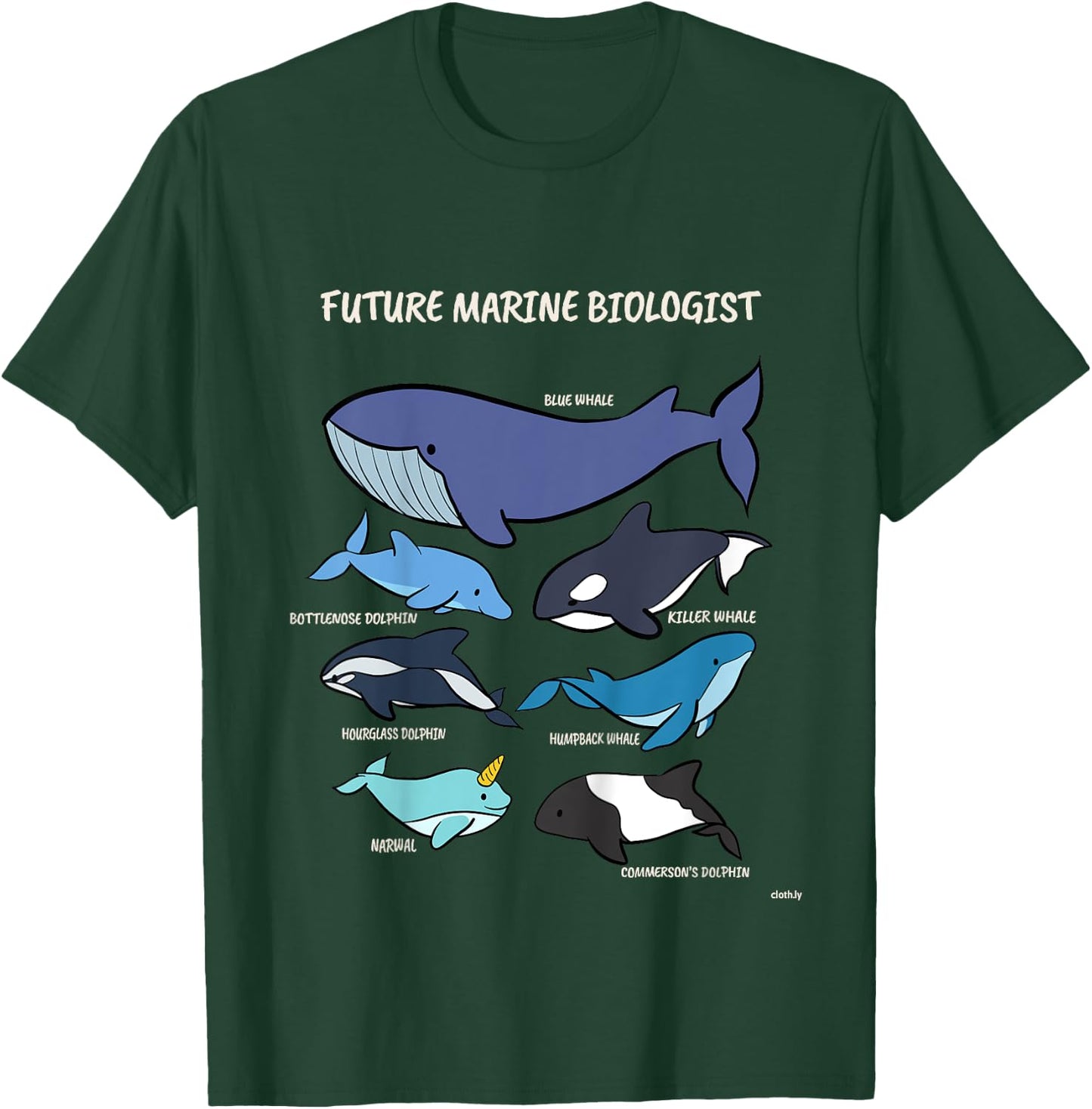 Future Marine Biologist Types of Whales and Dolphins Whale T-Shirt - T-Shirt | Forest