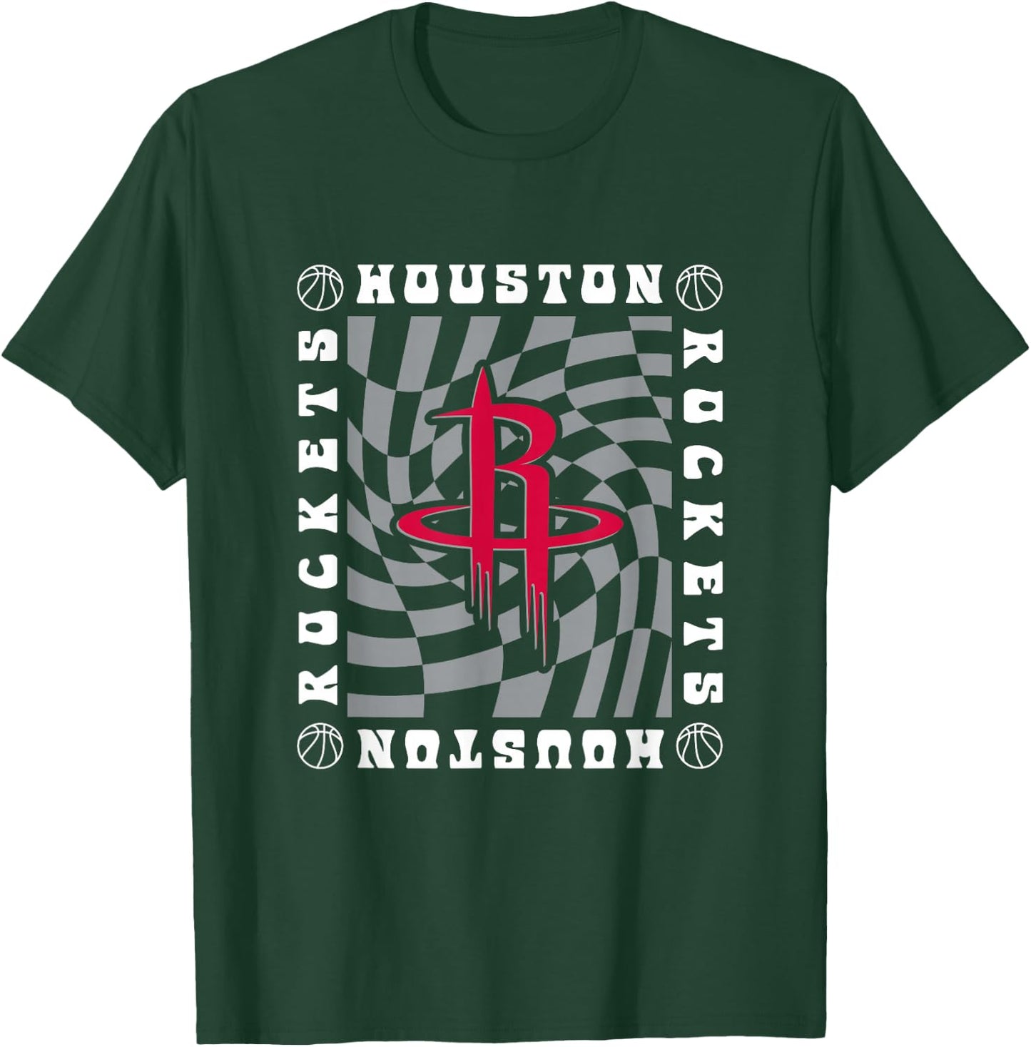 NBA Houston Rockets Retro Checkerboard Wave T-Shirt - T-Shirt | Forest