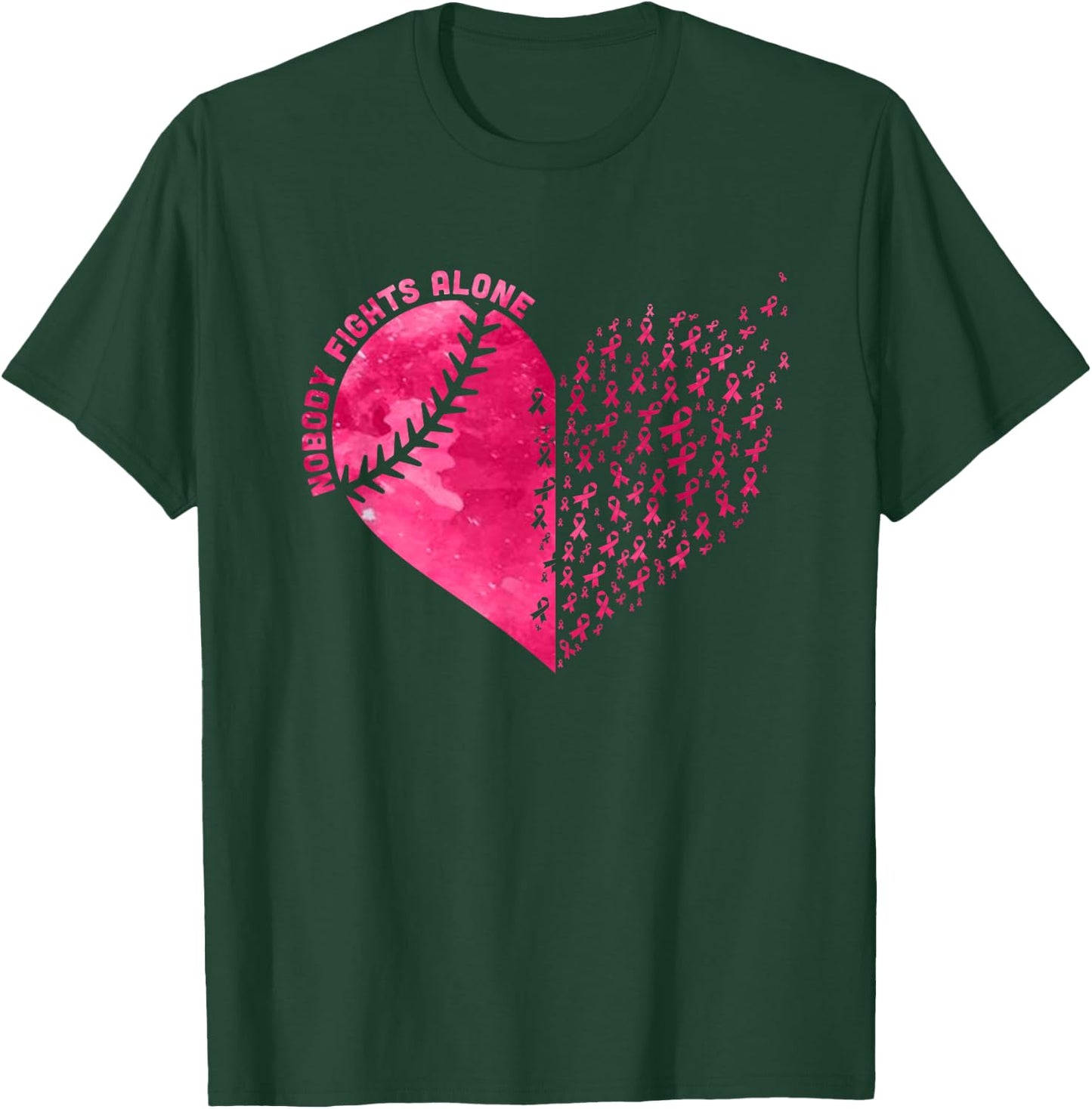 Nobody Fights Alone Pink Baseball Breast Cancer Awareness T-Shirt - T-Shirt | Forest