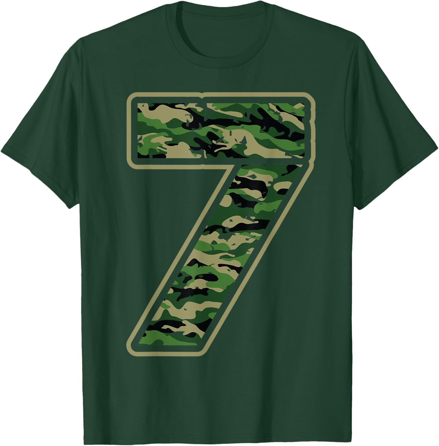 Cute Camouflage 7th Birthday Gift | 7 Years Old Boy Girl Kid T-Shirt - T-Shirt | Forest