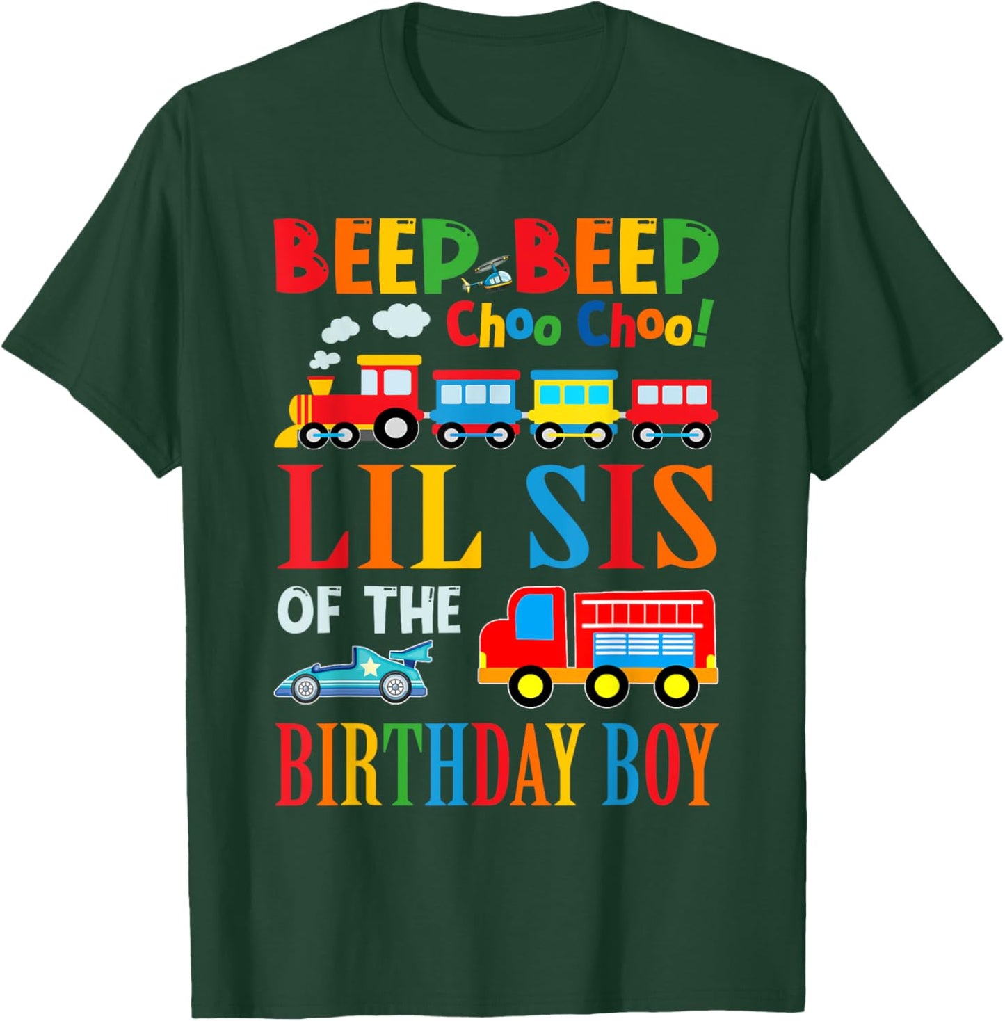 Lil Sister Of The Birthday Boy Transportation Family T-Shirt - T-Shirt | Forest