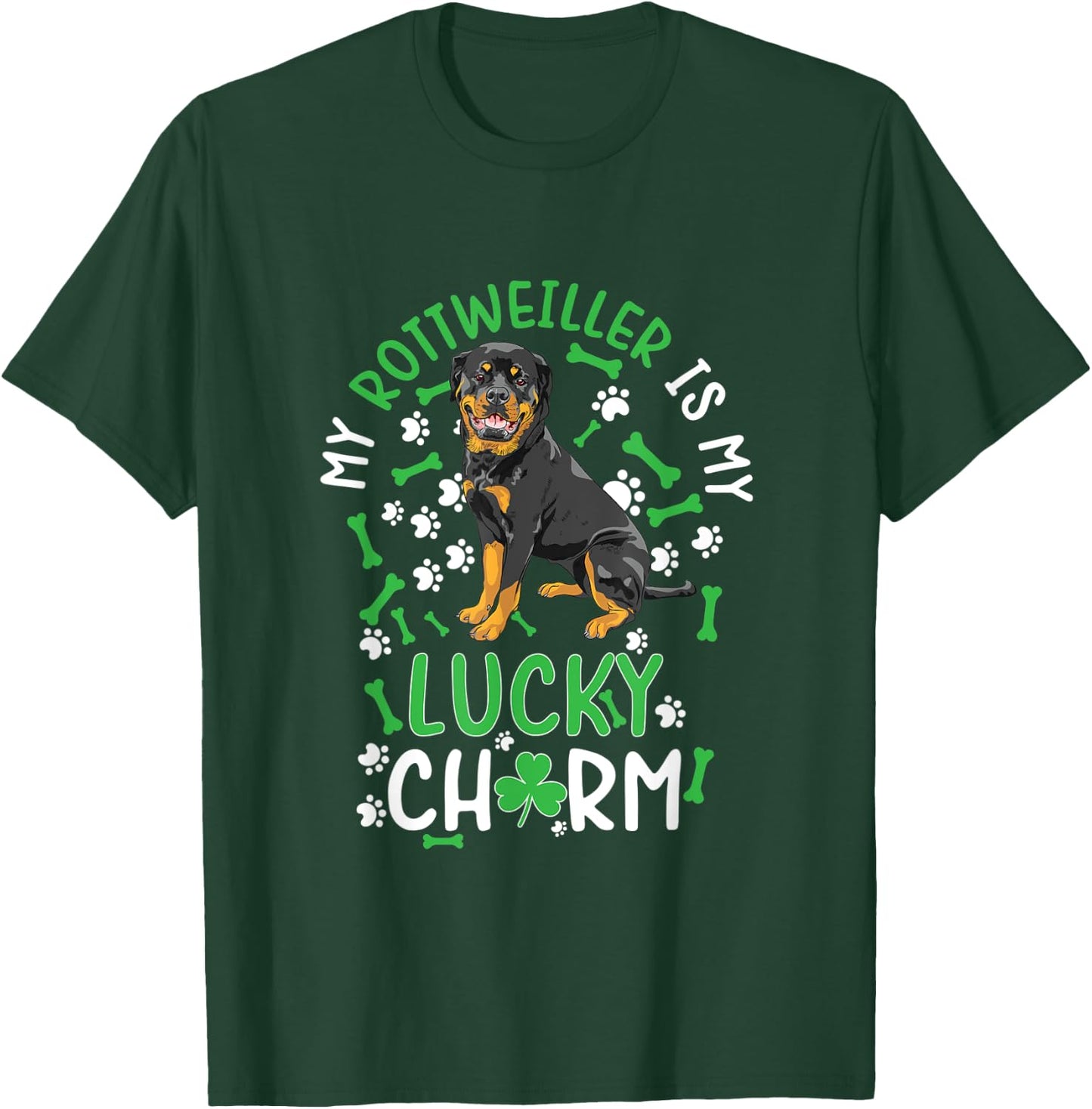 My Rottweiler is My Lucky Charm paw dog st Patrick's day Men Women Kids T-Shirt - T-Shirt | Forest