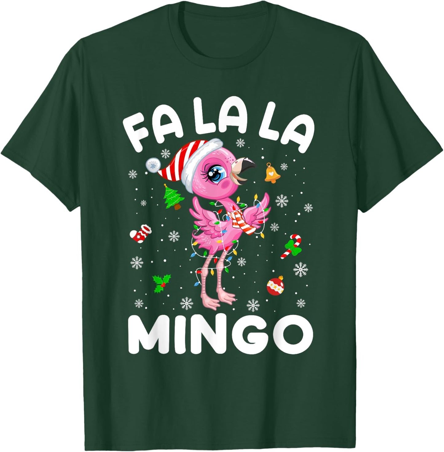 Fa La La Mingo Flamingo Christmas Santa Hat Xmas Pajamas T-Shirt - T-Shirt | Forest