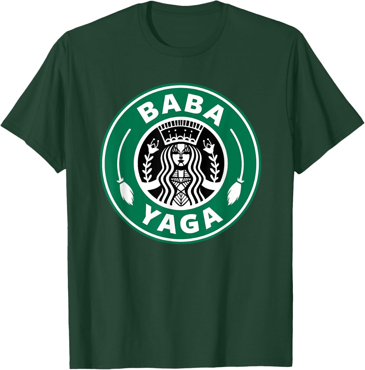BABA YAGA Coffee Brewing Slavic Witch Halloween Powers Logo T-Shirt - T-Shirt | Forest