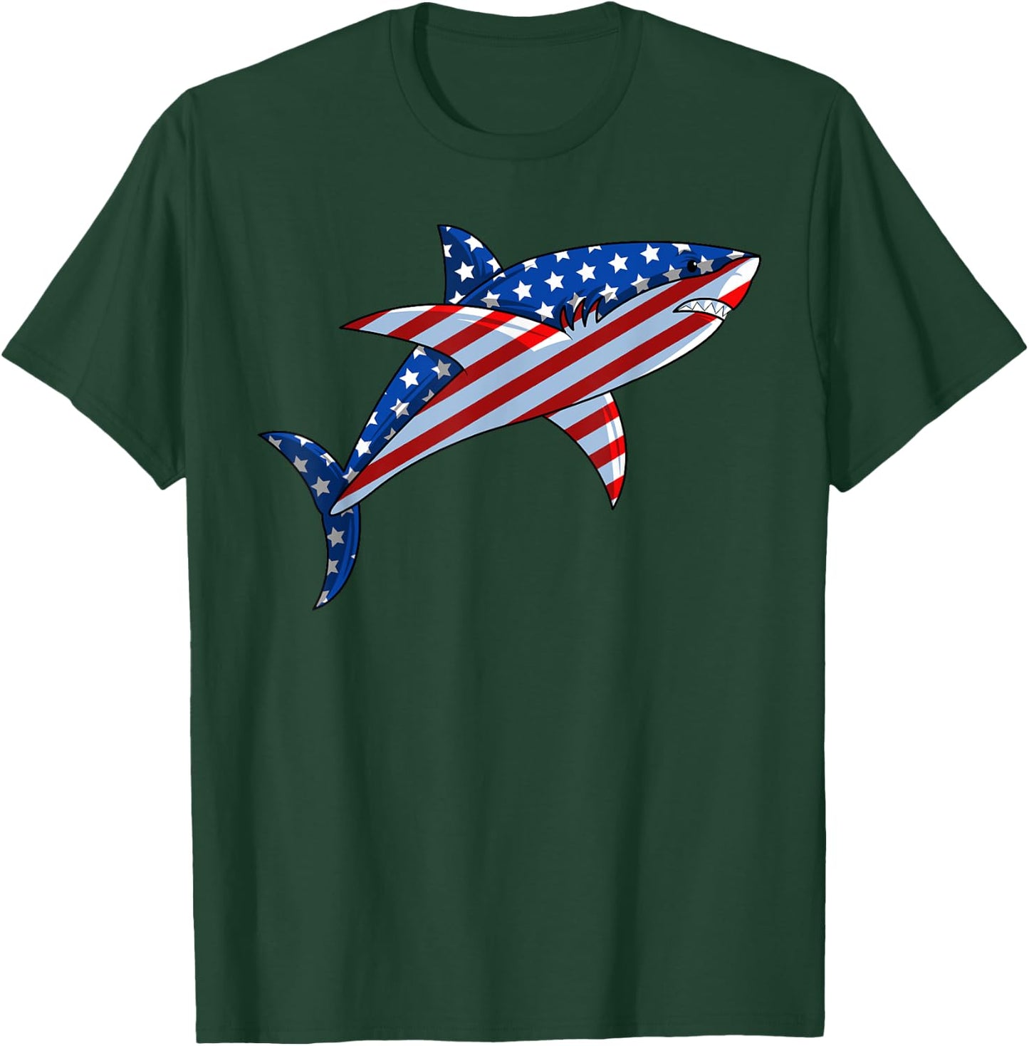 Shark American Flag | Jawsome 4th Of July Kids Boys T-Shirt - T-Shirt | Forest