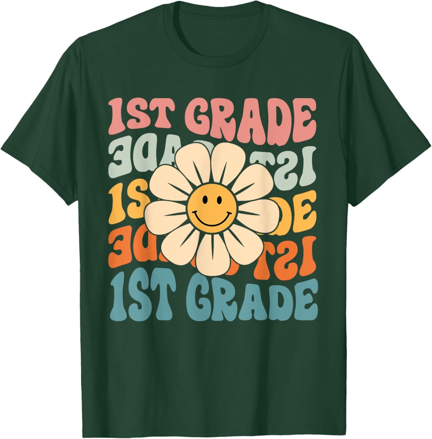 Retro 1st Grade Daisy Colorful Back To School First Grade T-Shirt - T-Shirt | Forest