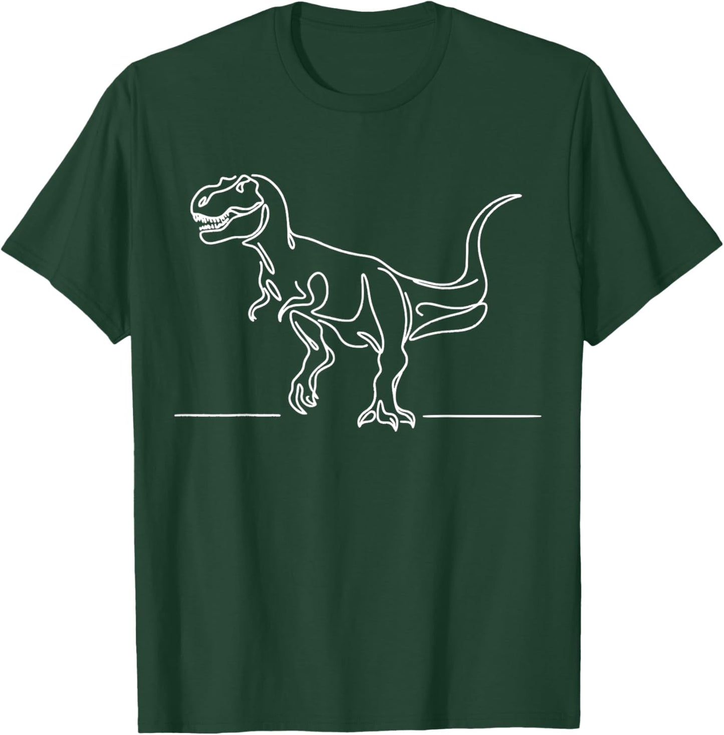 T-Rex Dinosaur Line Art Prehistoric Beast T-Shirt - T-Shirt | Forest