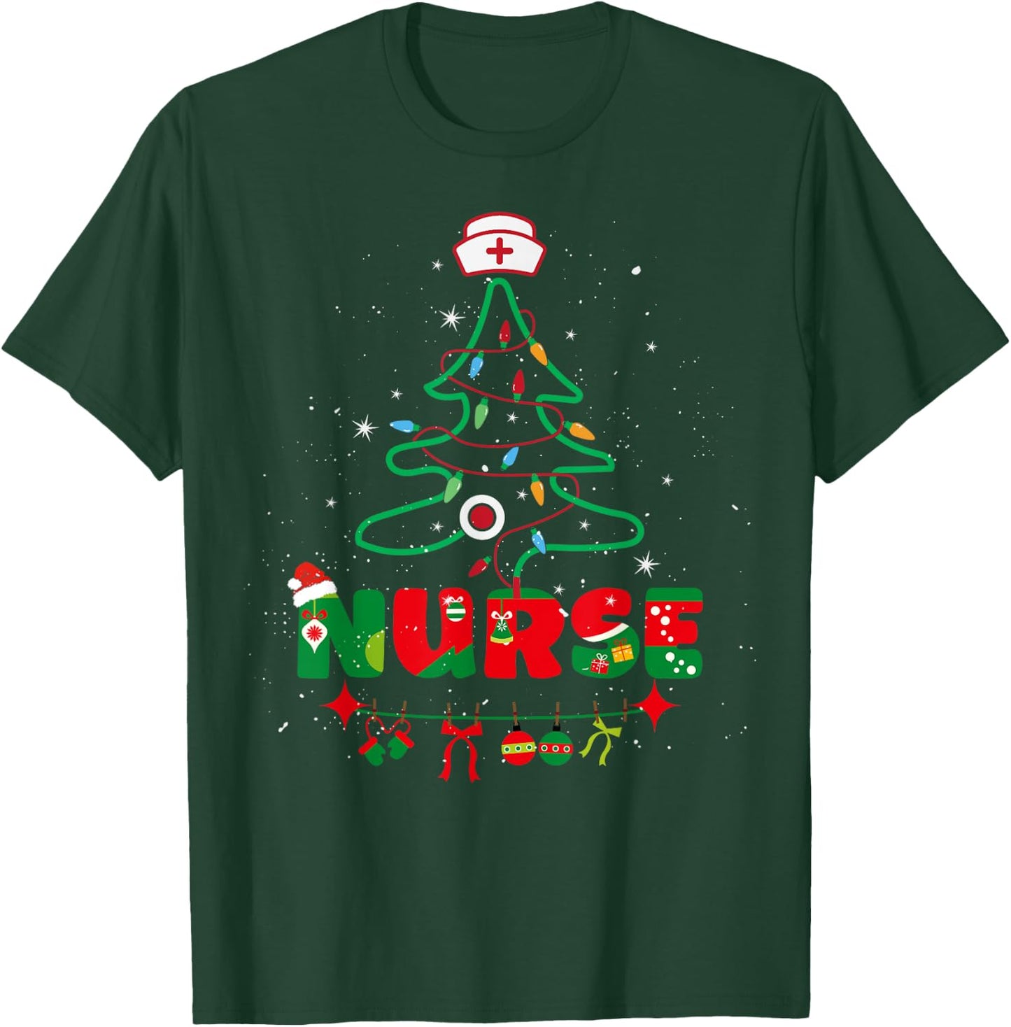 Nurse Christmas Stethoscope Tree Nurses Xmas Pajamas T-Shirt - T-Shirt | Forest