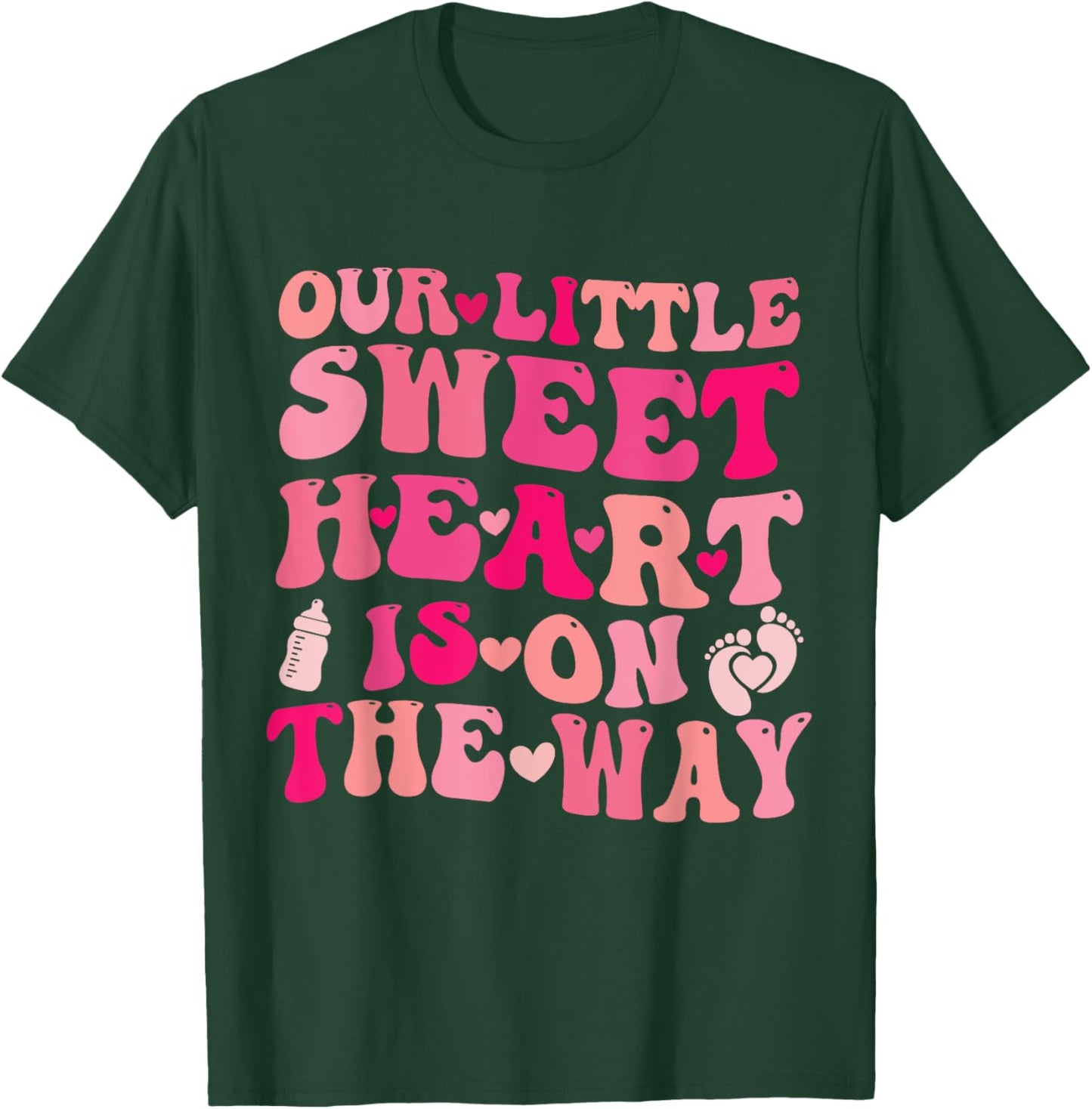 Funny Our Little Sweetheart On The Way Pregnancy Groovy T-Shirt - T-Shirt | Forest