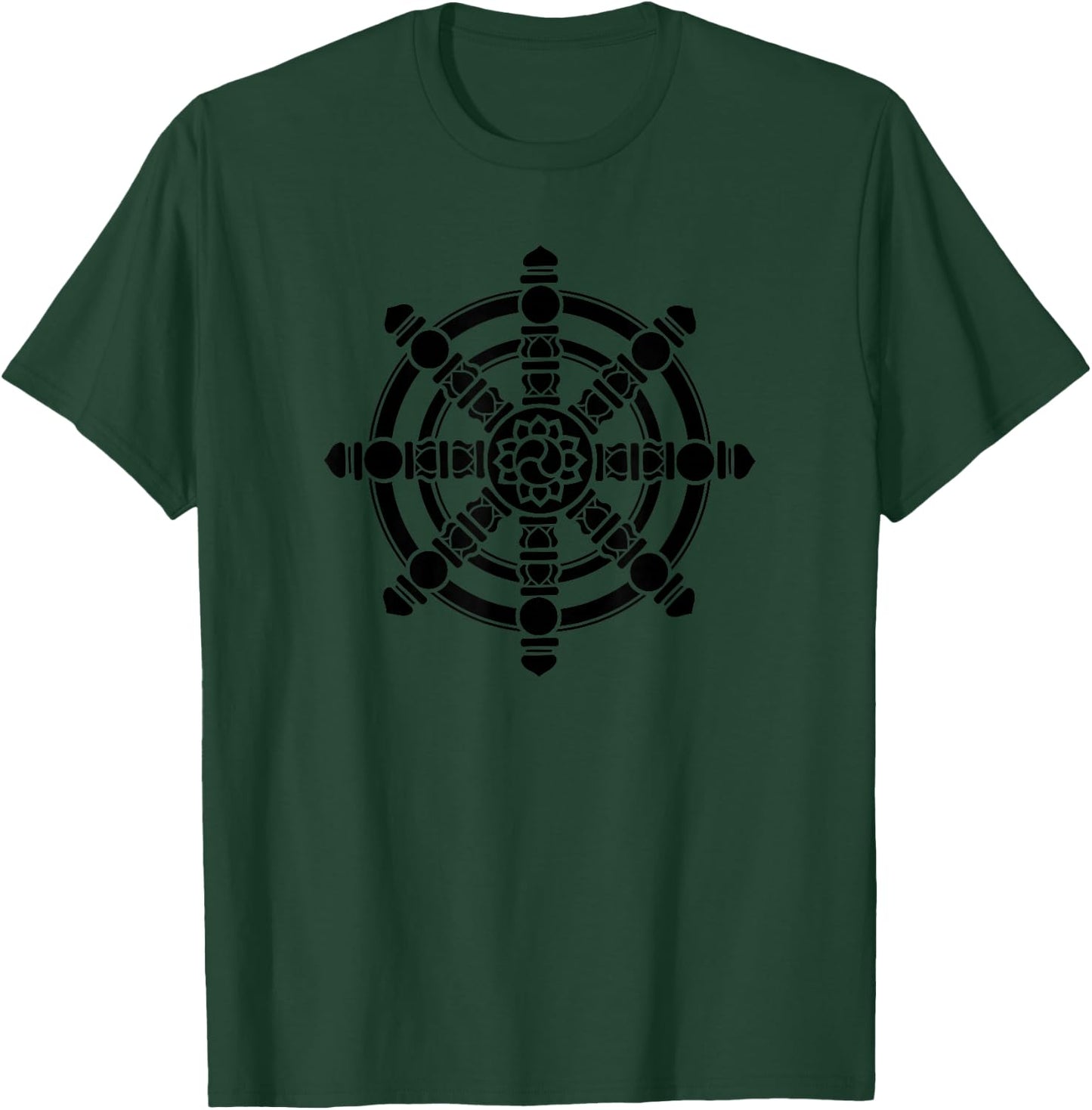 Dharma Wheel Meditation Lotus Chakra Yoga Dharmachakra Karma T-Shirt - T-Shirt | Forest