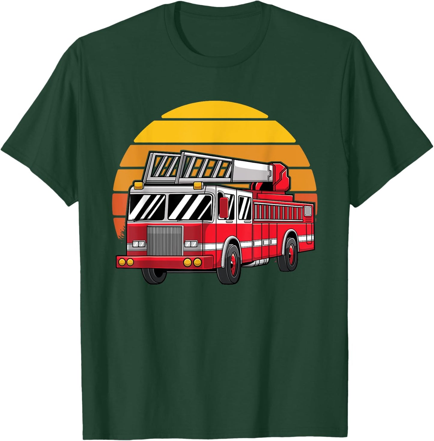 Thin Red Line Firefighter Fire Truck Retro Sunset 80s T-Shirt - T-Shirt | Forest