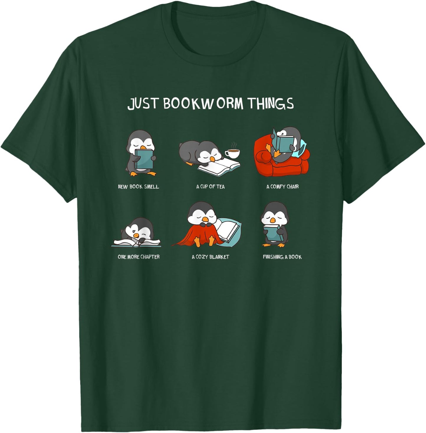 Just Bookworm Things Nerd Book Reading Books Reader Penguin T-Shirt - T-Shirt | Forest