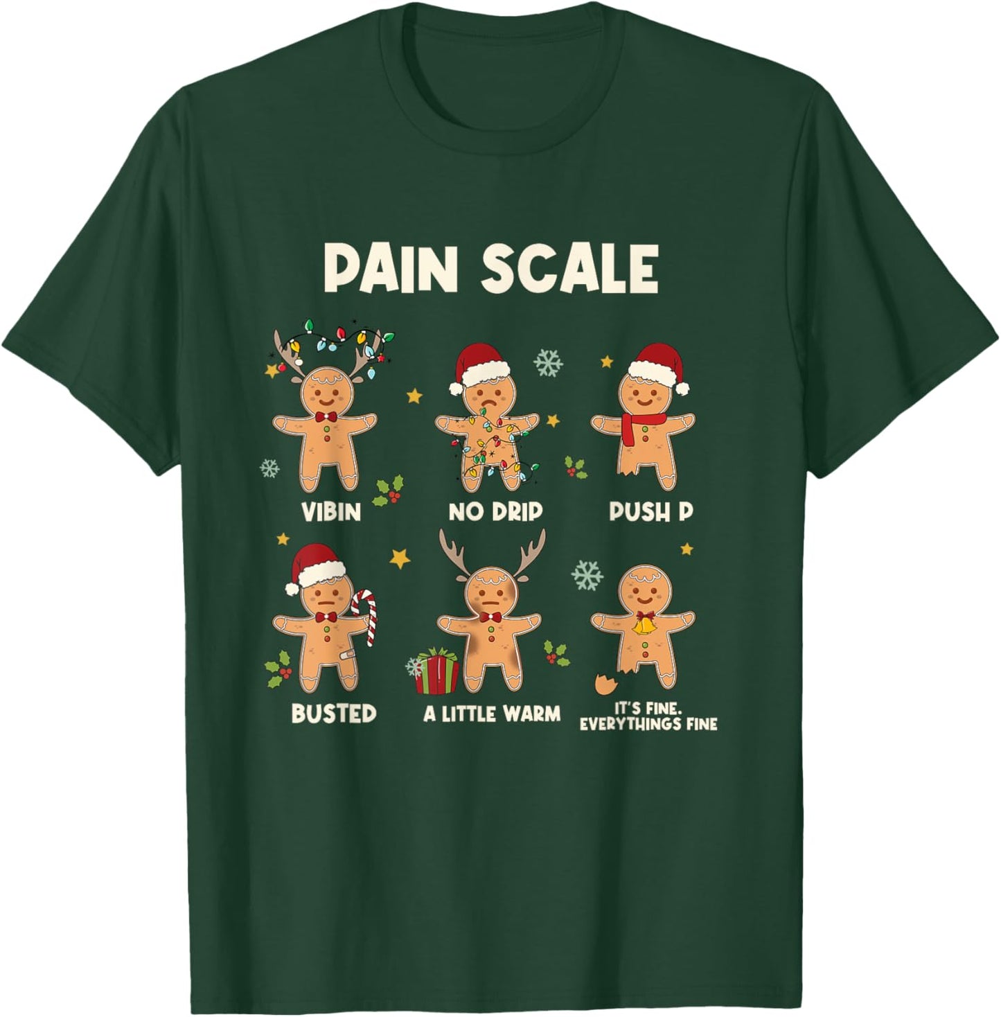 Funny Gingerbread Nurse Pain Scale Christmas Aide Nurse T-Shirt - T-Shirt | Forest
