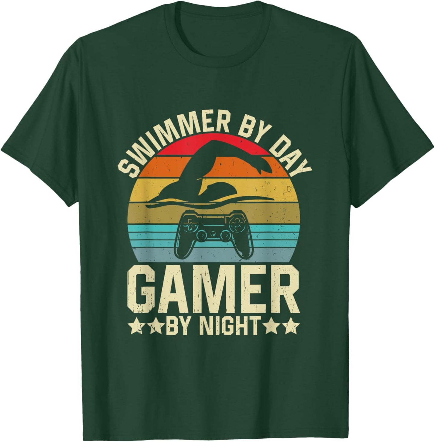 Swimmer By Day Gamer By Night Swimming Video Games Lover T-Shirt - T-Shirt | Forest