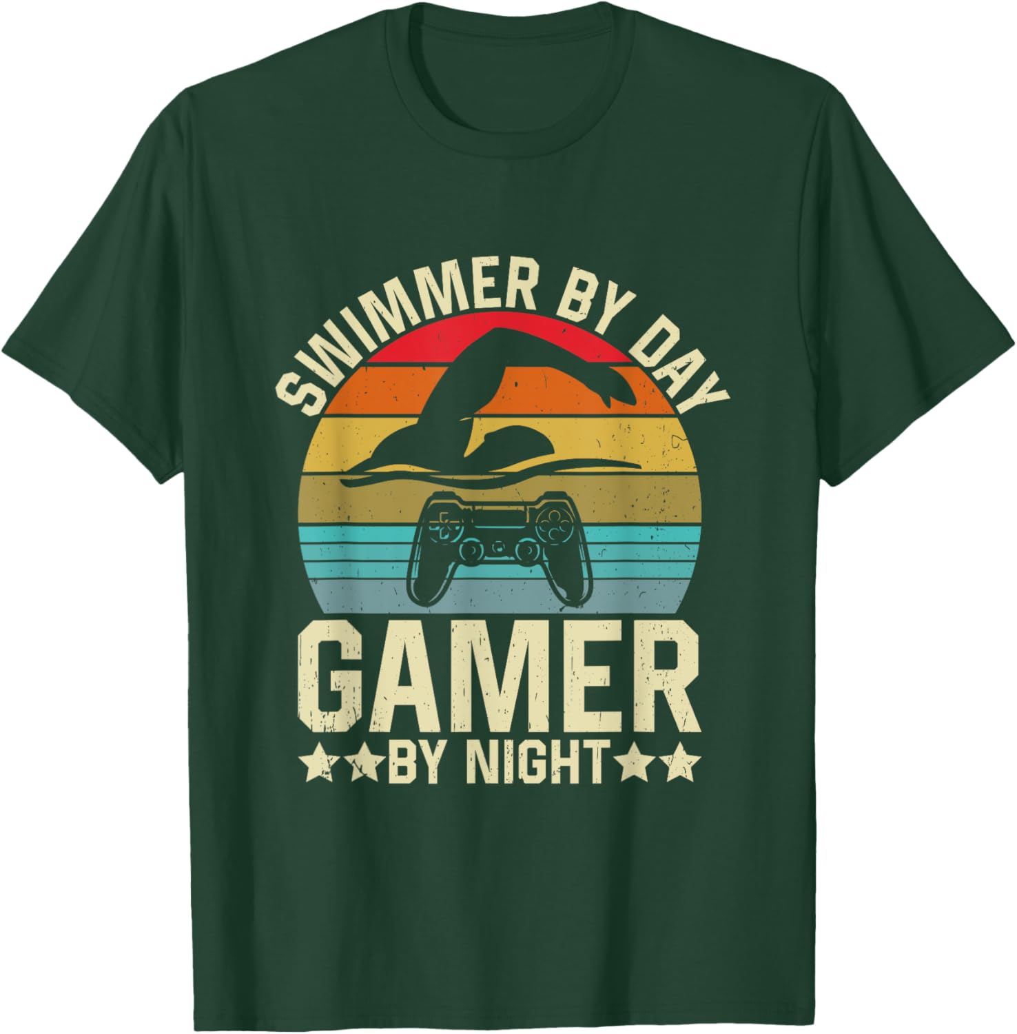 Swimmer By Day Gamer By Night Swimming Video Games Lover T-Shirt - T-Shirt | Forest