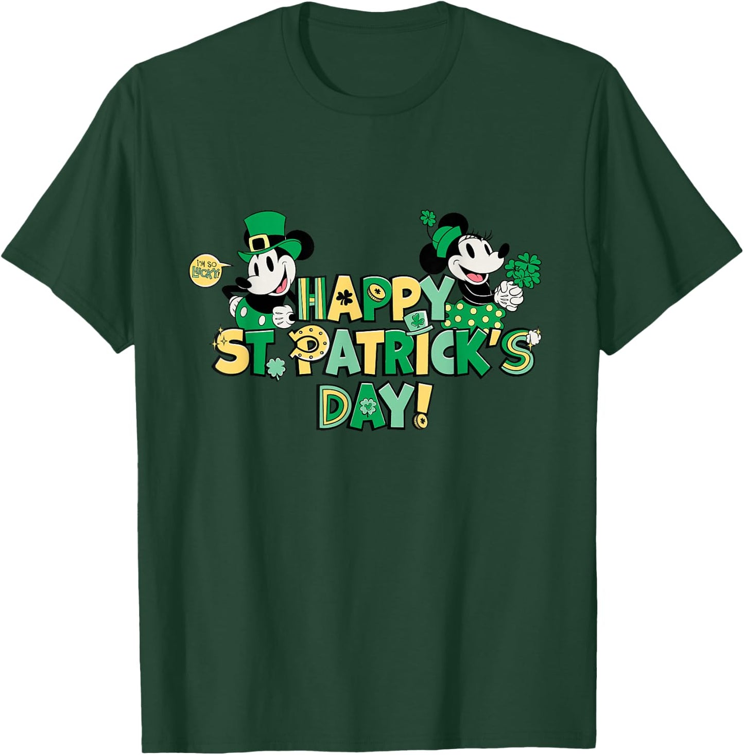 New Disney Vintage Mickey & Minnie Happy St. Patrick's Day T-Shirt - T-Shirt | Forest
