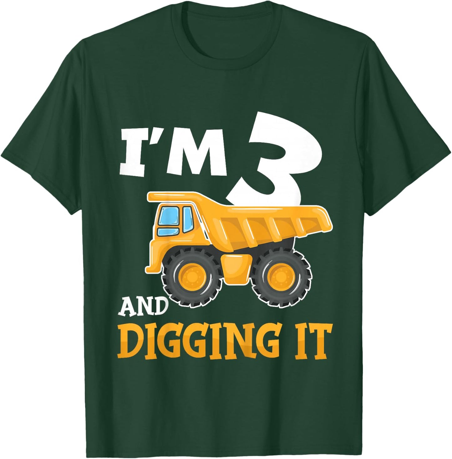 Kids Three 3yr 3rd Birthday Construction Boy 3 Years Old T-Shirt - T-Shirt | Forest