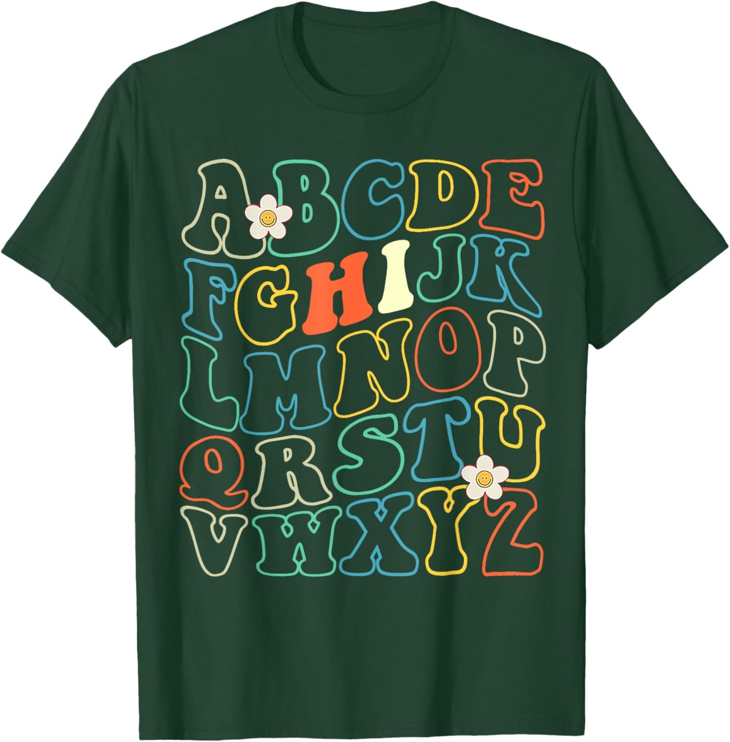 Funny Kindergarten Hi Alphabet Groovy Back To School Teacher Men Women Girls Kids T-Shirt - T-Shirt | Forest