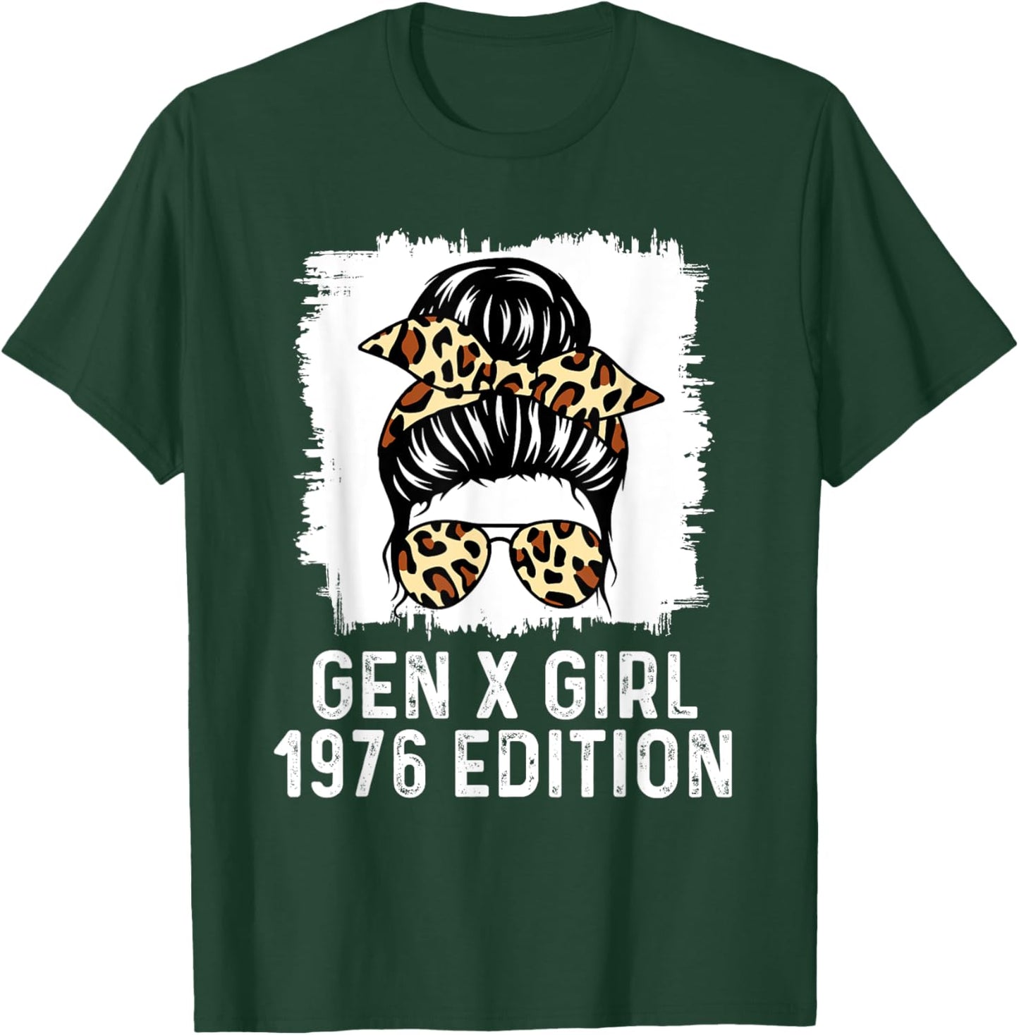 Gen X Girl 1976 Edition Cheetah Messy Bun Birthday T-Shirt - T-Shirt | Forest