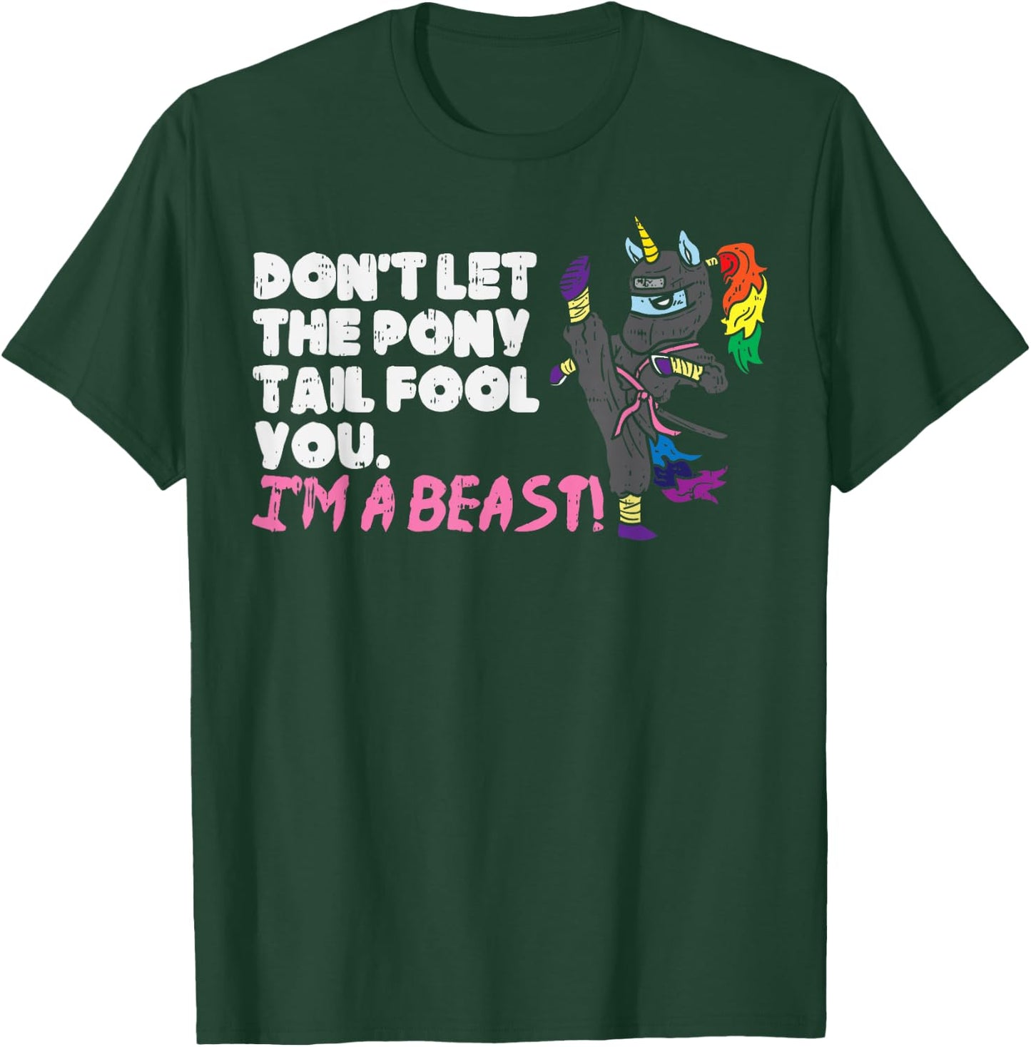 Karate Ninja Unicorn Ponytail Beast Martial Arts Girls Gift T-Shirt - T-Shirt | Forest