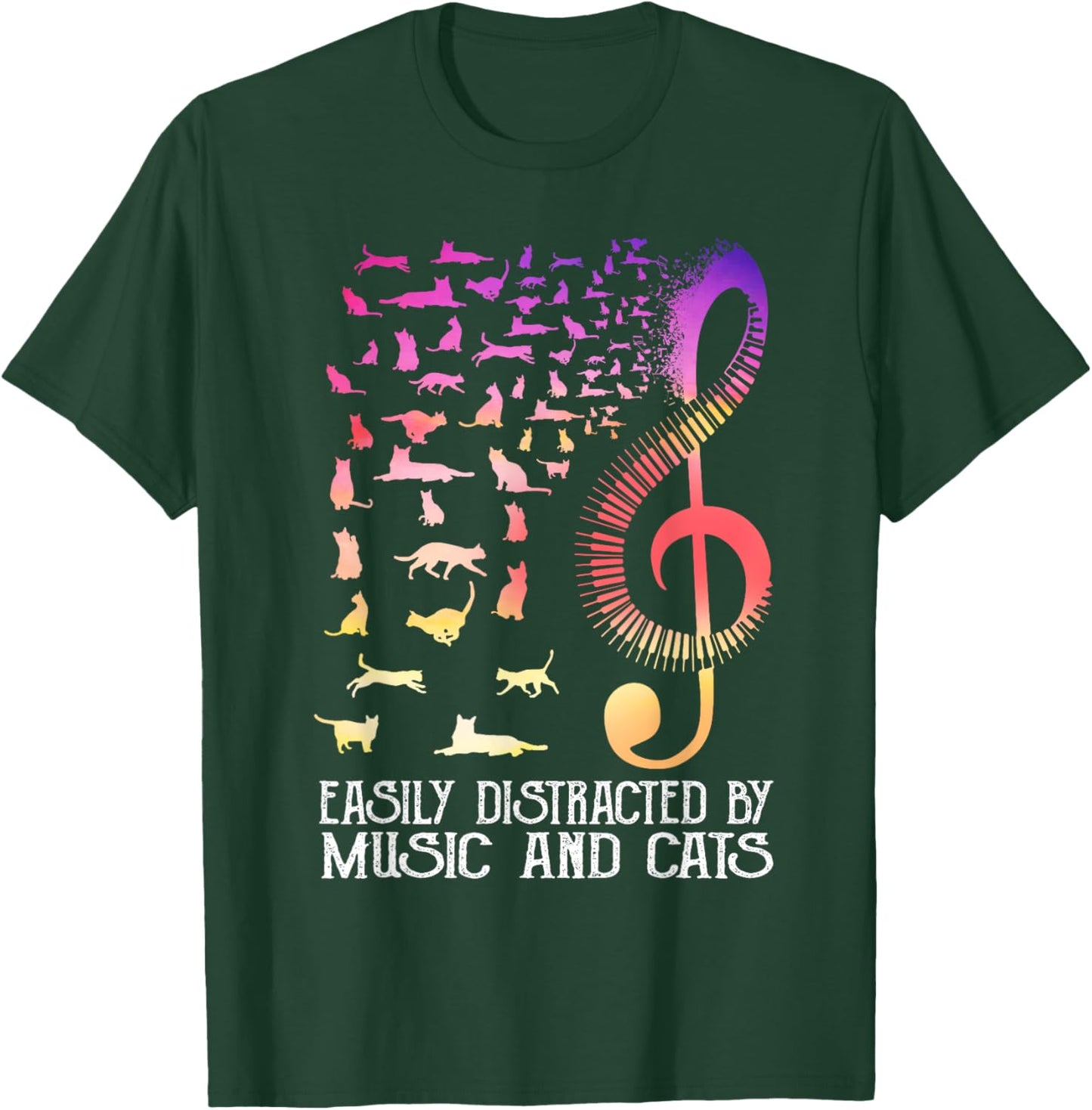 Easily distracted by music and cats for book lovers T-Shirt - T-Shirt | Forest