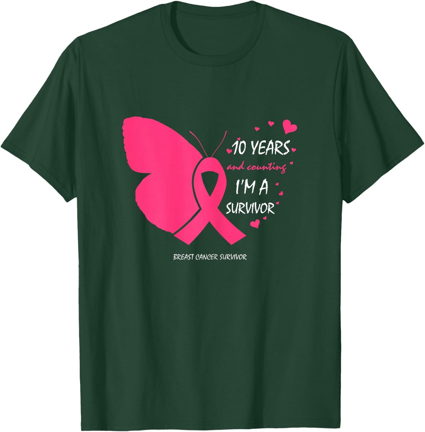 10 Years Breast Cancer Free Gifts Butterfly Pink Survivor T-Shirt - T-Shirt | Forest