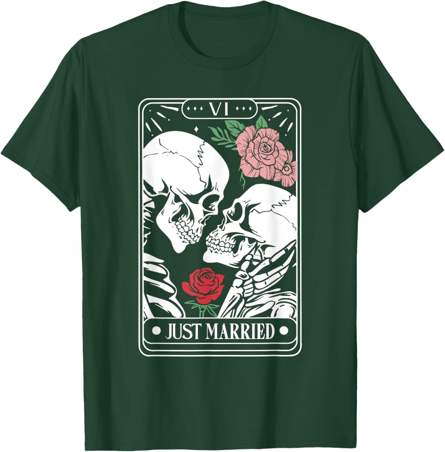 Just Married Tarot Card Halloween Skeleton Couple Matching T-Shirt - T-Shirt | Forest