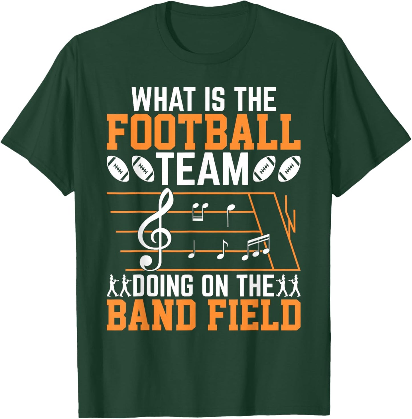 Marching Band Musician Musical Performance Gifts -Adults and Kids Black Small Football Team Doing On Band Field Modern Casual T-Shirt - T-Shirt | Forest