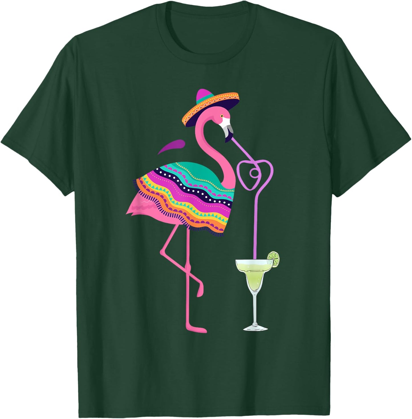 Flamingo Drinking Margarita Mexican Poncho Cinco De Mayo T-Shirt - T-Shirt | Forest