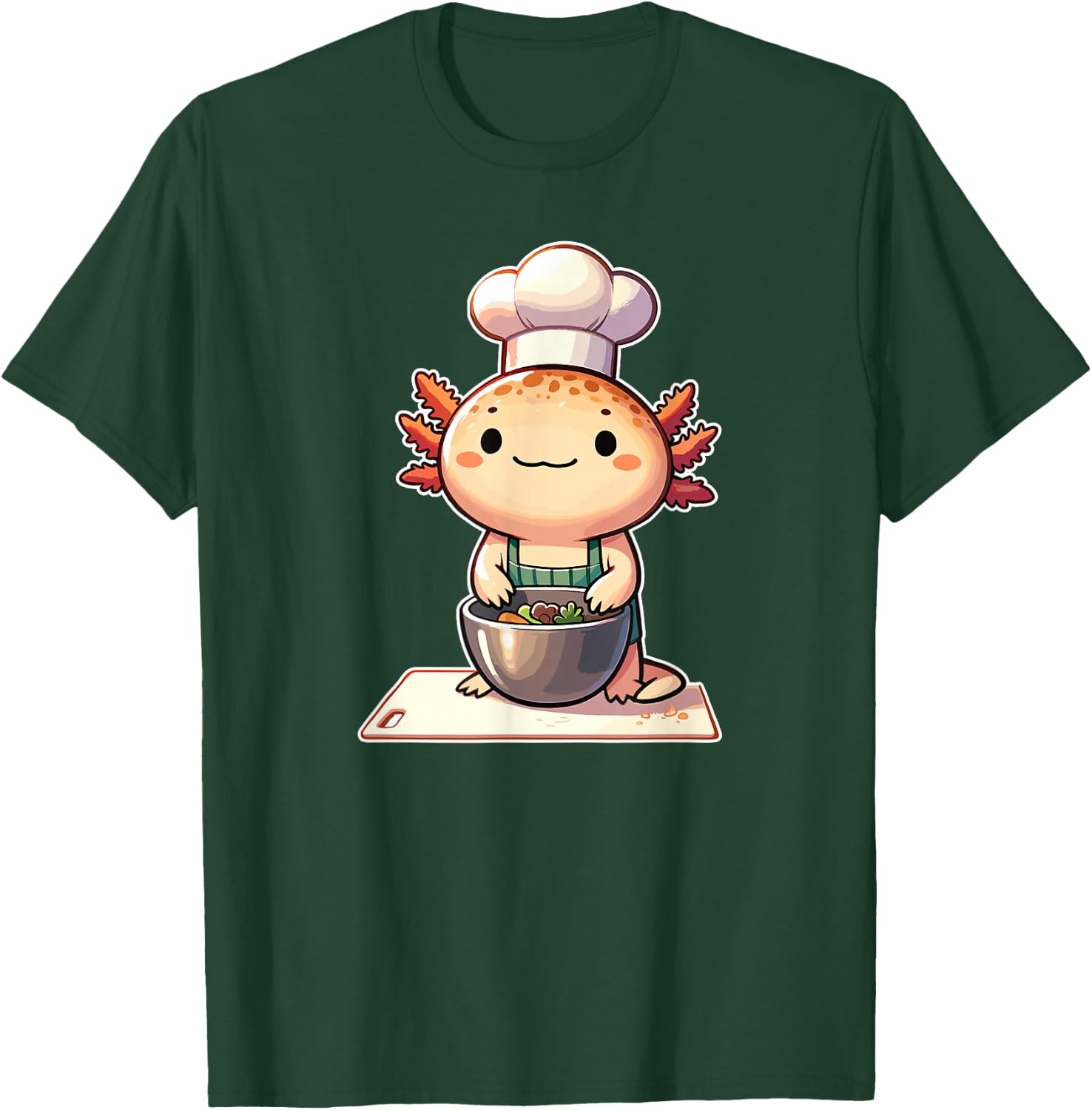 Cute Kawaii Axolotl Chef - -Adults and Kids - Black - Small - Short Sleeve T-Shirt - T-Shirt | Forest