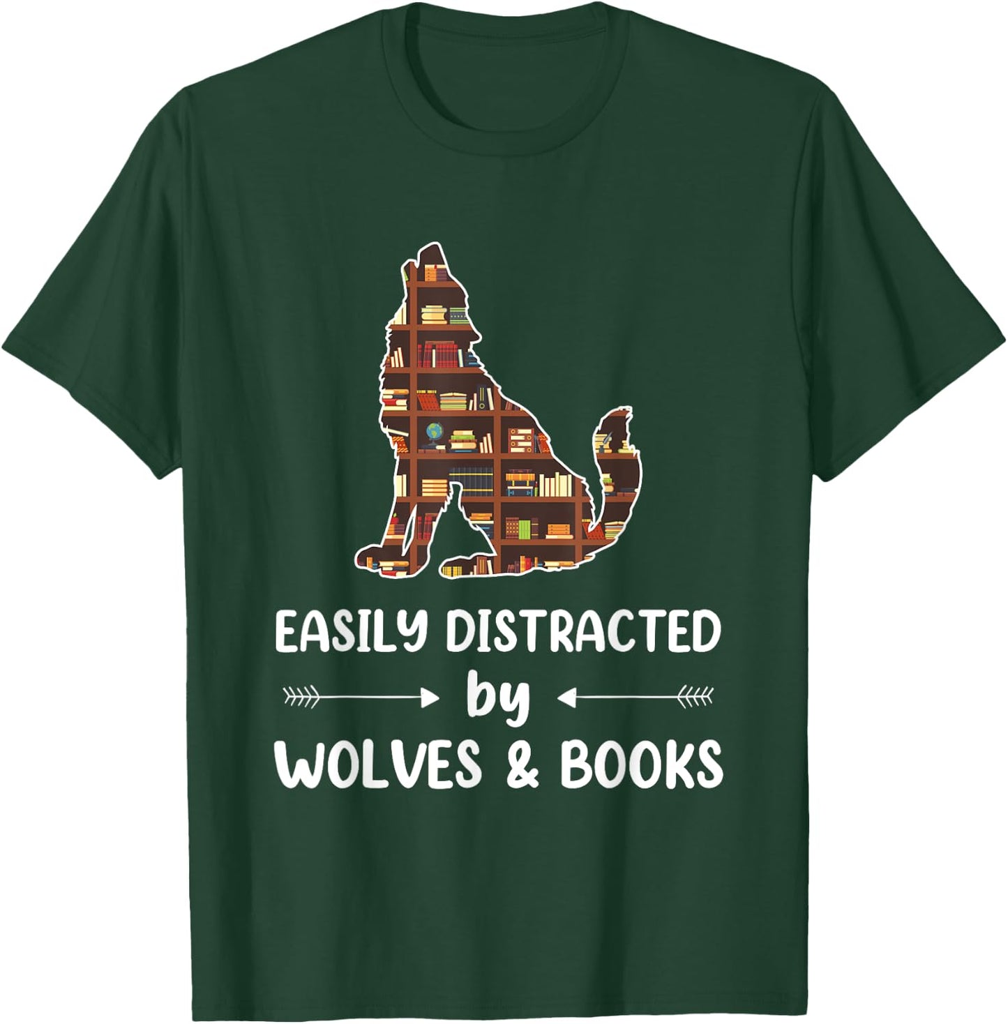 Easily Distracted by Wolves and Books Nerds Men Women Kids T-Shirt - T-Shirt | Forest