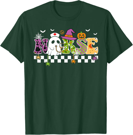 Groovy Nurse Halloween Costume Nursing Costume Scrub Top T-Shirt - T-Shirt | Forest
