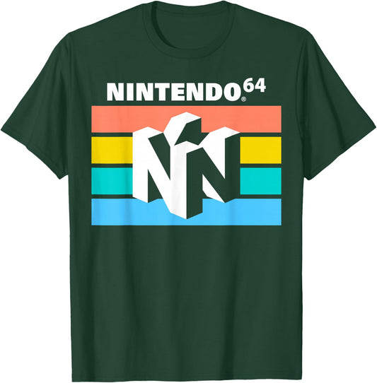 Nintendo Classic 64 Striped Logo T-Shirt - T-Shirt | Forest
