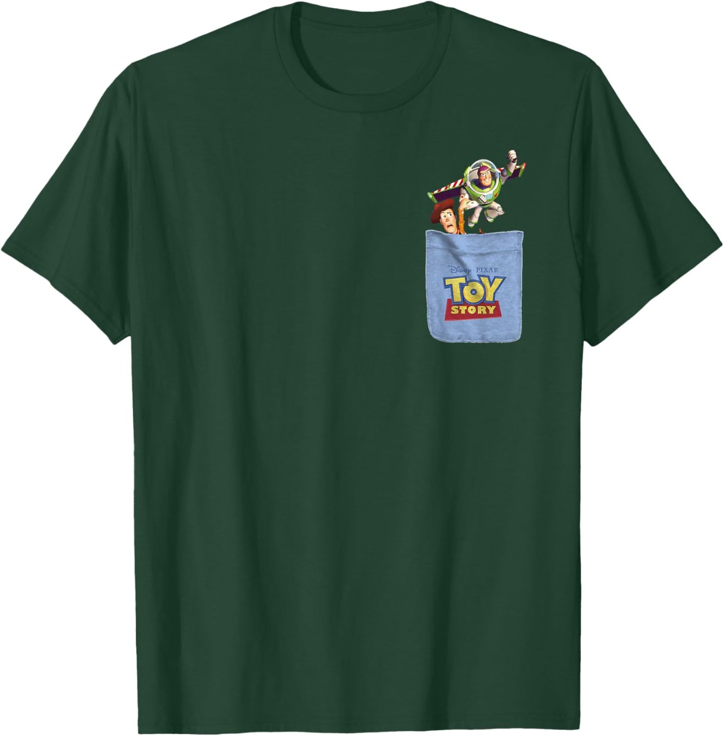 Disney Pixar Toy Story Buzz And Woody Flying Pocket Logo T-Shirt - T-Shirt | Forest