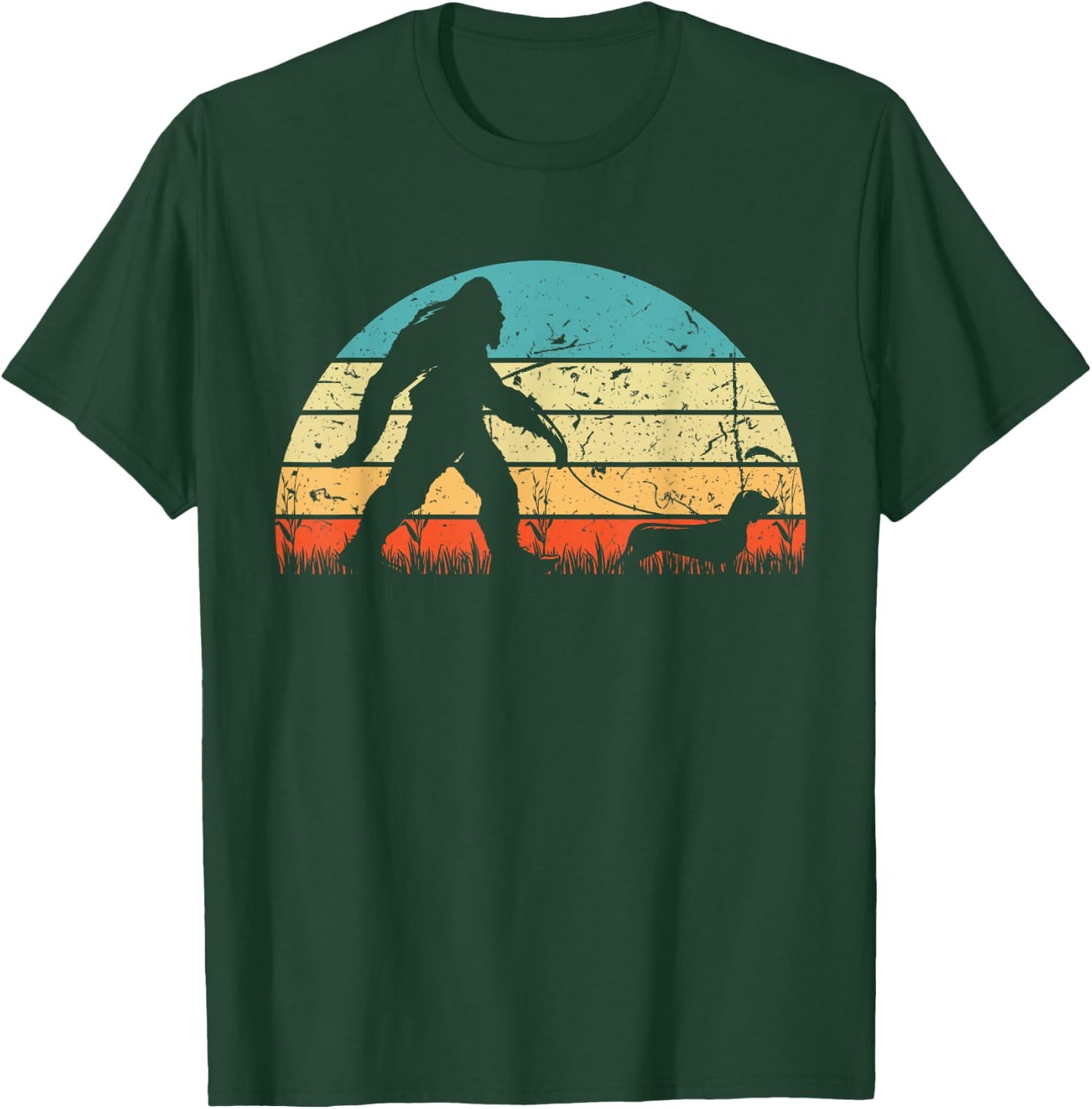 Retro Bigfoot Walking Dachshund Sasquatch Dog Wiener Vintage T-Shirt - T-Shirt | Forest