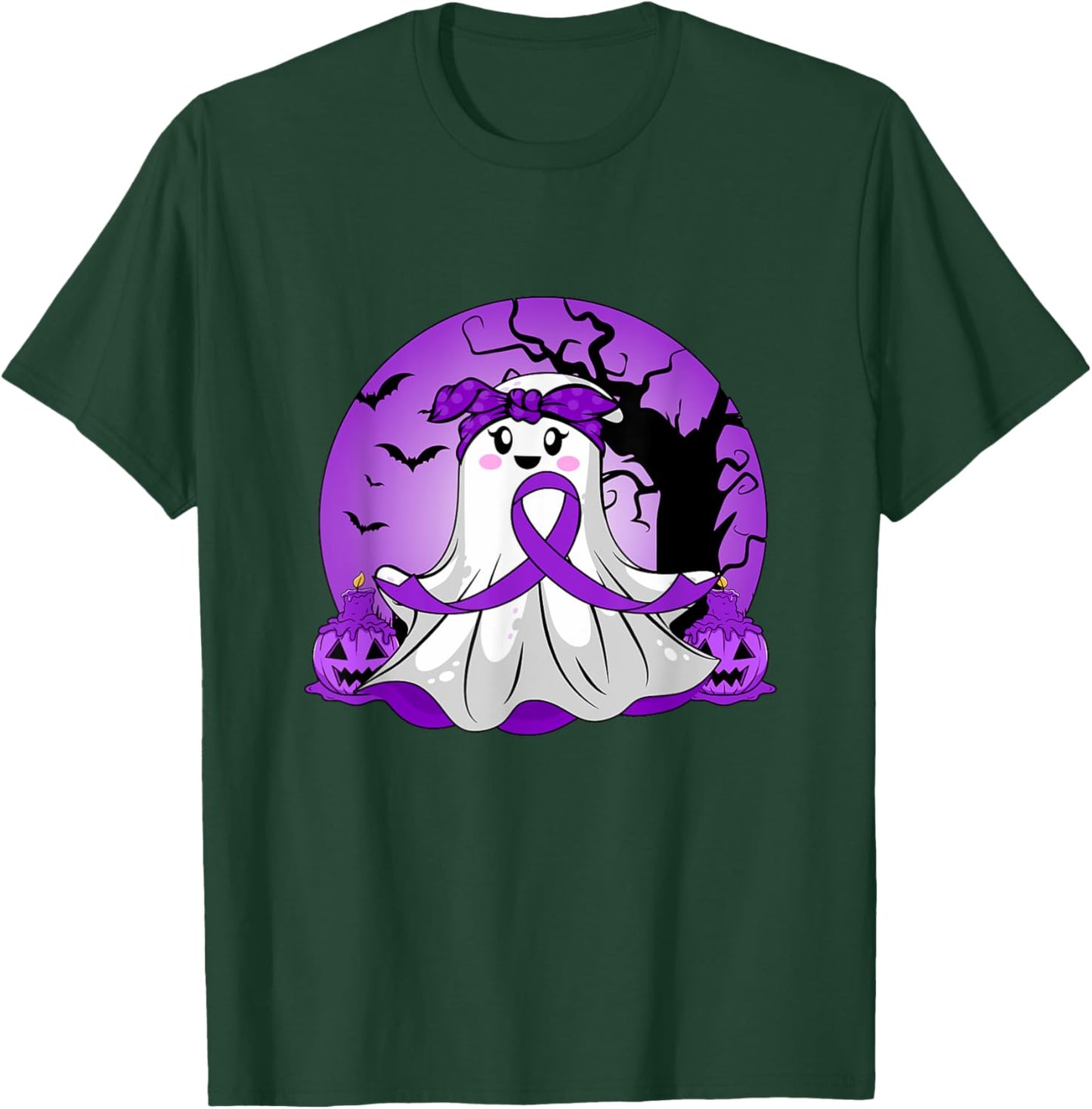 Pancreatic Cancer Halloween Ghost Purple Ribbon Awareness T-Shirt - T-Shirt | Forest