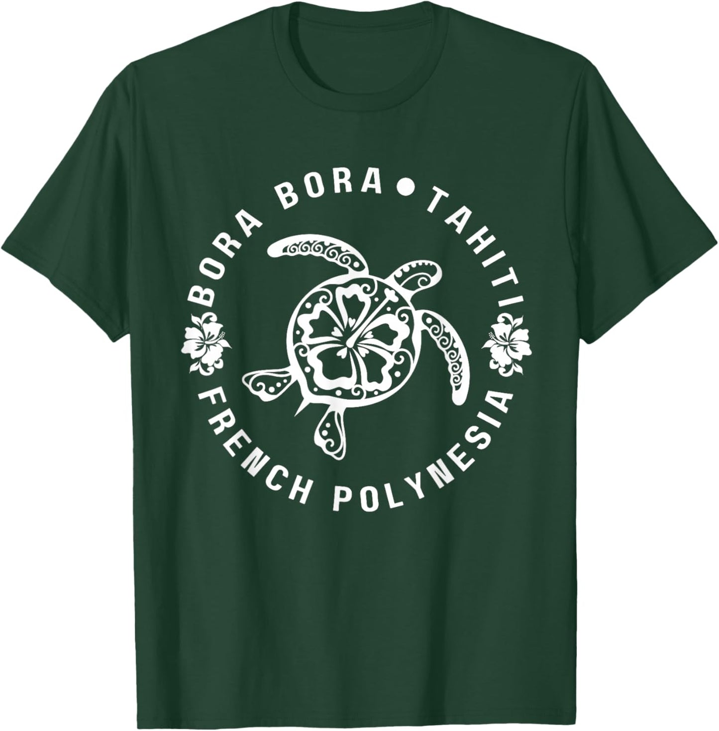 French Polynesia Bora Bora Tahiti Hibiscus Turtle T-Shirt - T-Shirt | Forest