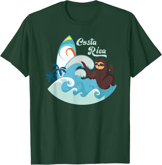 Costa Rica Beach Vacation Surf Sloth Souvenir T-Shirt - T-Shirt | Forest