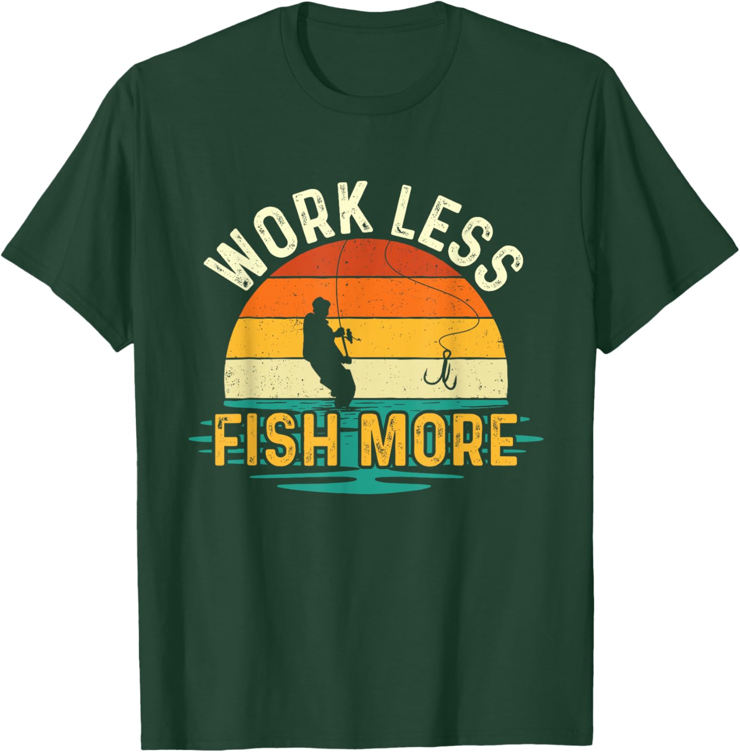 Work Less Fish More - Retro Vintage Fish Fisherman Fishing T-Shirt - T-Shirt | Forest