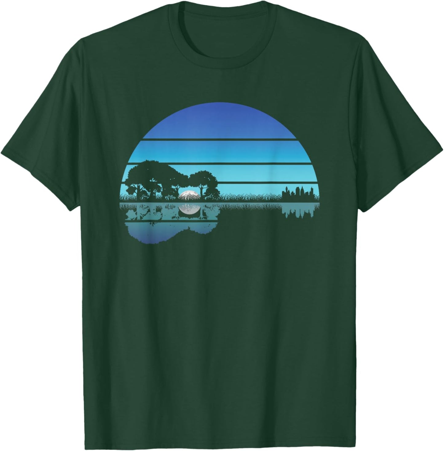 Acoustic Guitar Lake Sunset Guitarist Musician Music Rock T-Shirt - T-Shirt | Forest